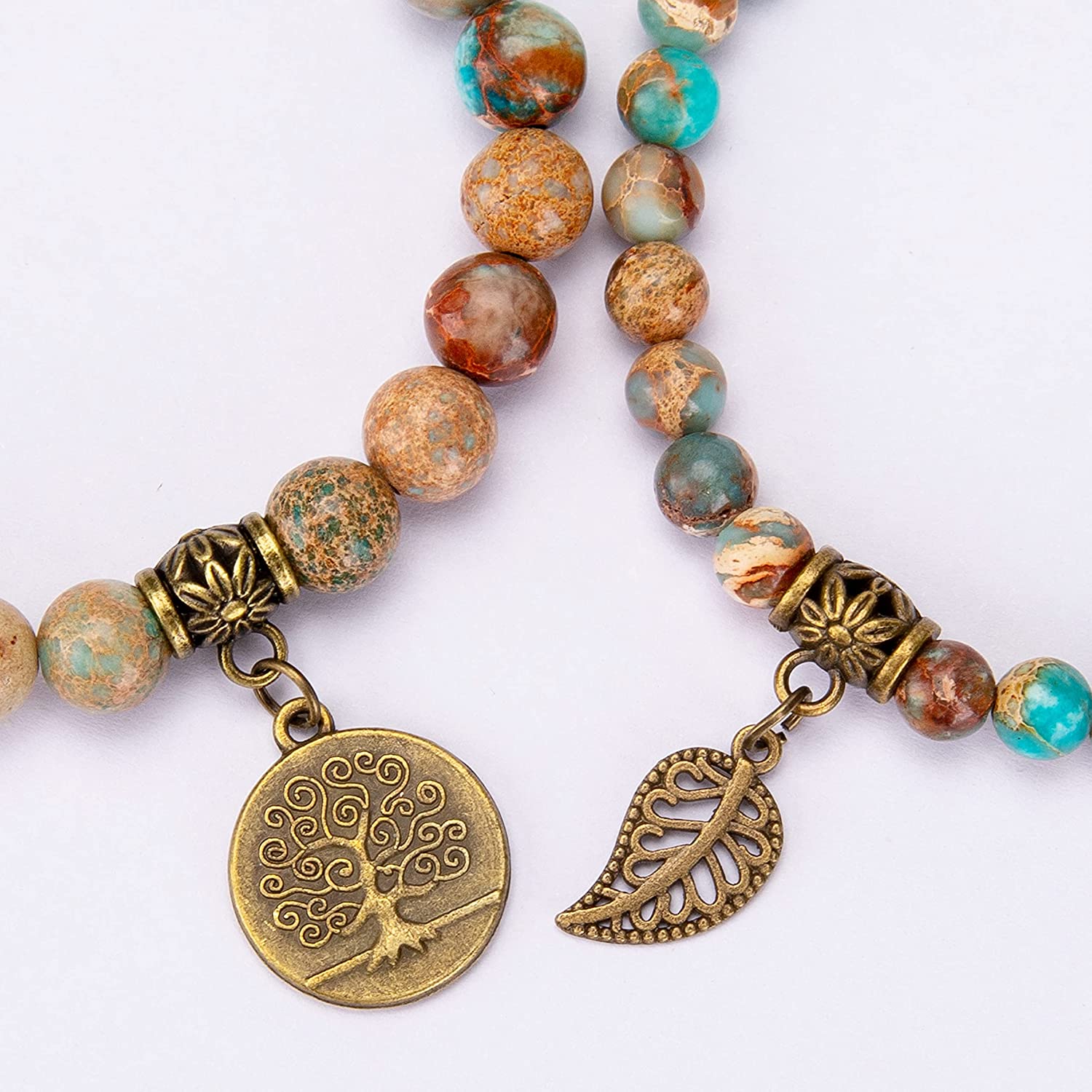 Bivei Natural Semi Precious Gemstone Beads Bracelet for Women - Tree of Life and Leaf Charm Energy Healing Reiki Crystal Stretch Bracelets - Image 4